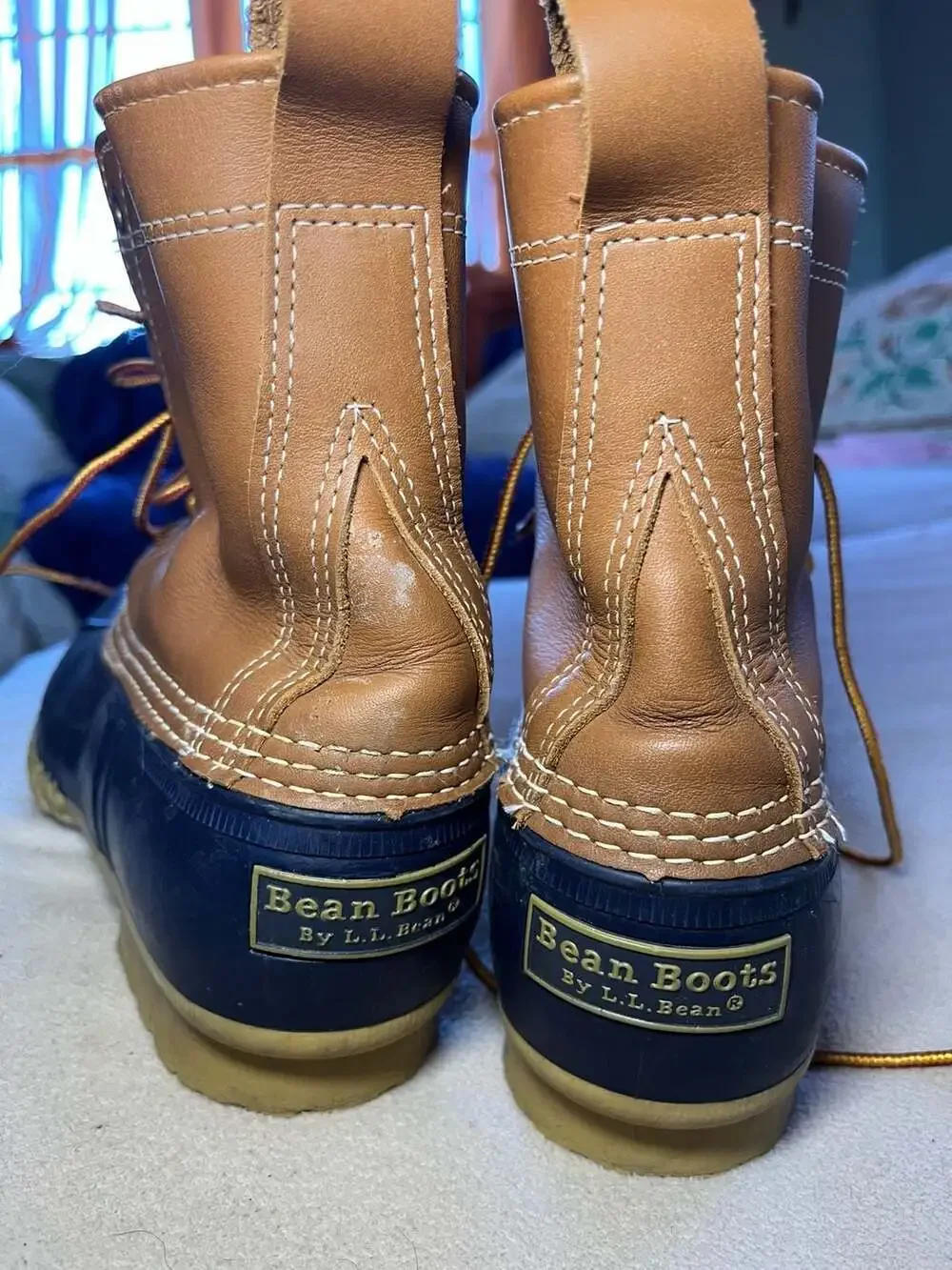 L.L.Bean Bean Boots 8-Inch Leather Duck Boots Navy Tan